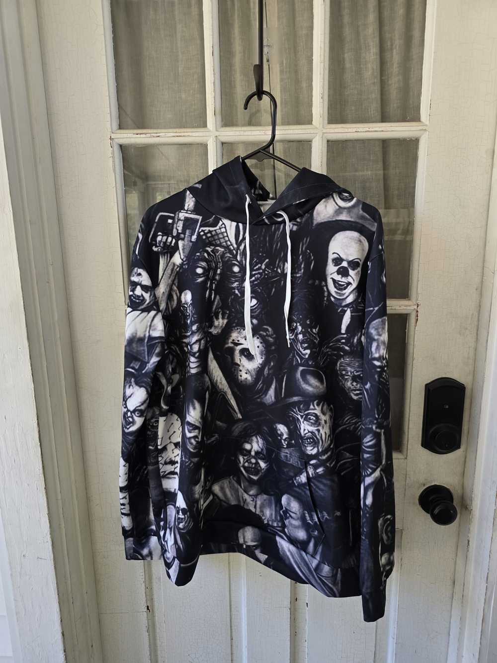 Horror Faces Graphic Hoodie in Black & White